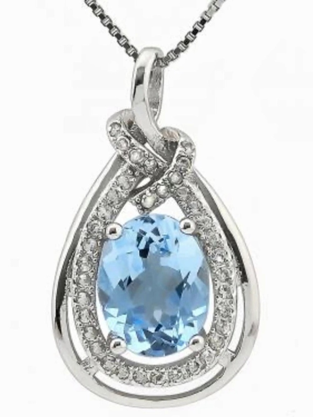 Blue Topaz, Sapphire and Diamond Pendant Necklace. NWOT.